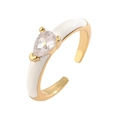 Adjustable gold ring with white enamel accents and a pear-cut zirconia stone - Adjustable Open / White Enamel Pear Zircon (CR0408CX)