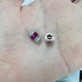 Perle cylindre en argent S925 avec pierre rouge et pavage de diamants blancs - Style C - Design Taille Fine (SK51) / Argent 925 / 7.4*11.6mm / Zirconia rouge rose plaqué rhodium