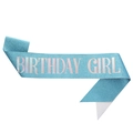Blue glitter fabric birthday girl sash with holographic text for party celebrations - One Size / Lake Blue with Holographic Text - GIRL