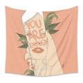 Tapisserie rose corail avec texte 'YOU ARE ENOUGH' et illustration d'art minimaliste - GT20009-Art au Trait Visage Citation Inspirante