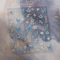 5D embossed butterfly nail sticker TL-216 with blue gradient flowers and stars - TL-216 Horse-eye Rhinestone