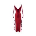 Dettaglio dell'abito rosso schiena scoperta con volant, rosa 3D e spalline fluenti - S / Rosso