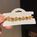 Detail of colorful teardrop gemstone bracelet with gold plating and sparkling zircon halos - 28# Bracelet - Gold - Red - Pink - Green