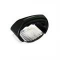 Ergonomic stainless steel rocking garlic press with a durable black handle for kitchen use - Black Packaging