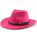 Dettaglio ravvicinato di cappello da cowboy rosa acceso in pelle scamosciata con corda e fibbia - M(56-58cm) / Rosa Rossa