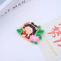 3D resin Chinese lady figurine in red and green ancient costume by a floral window - Listening to Wind / Ancient Style Ornament Series