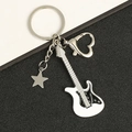 Creative silver and white metal electric guitar keychain with star and heart clasp - White Star Style Guitar