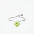 S925 Sterling Silver Chain Ring featuring an Olive Green Zirconia Charm and Adjustable Slider - Adjustable Open / Olive Green Pendant Chain Ring / 925 Sterling Silver