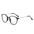 Gafas anti-luz azul con montura redonda negra y patillas de metal dorado - Negro Brillante Y Dorado / Sin Graduación Filtro Luz Azul