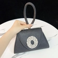 Elegante schwarze Glitzer-Abendtasche mit funkelnder Kristall-Strassschnalle für Partys - Schwarz