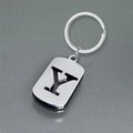 Polished stainless steel keychain with hollow letter Y charm on reflective gray surface - Polished Alphabet Letter Y