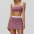Women's lotus pink two-piece yoga set with sports bra and high-waisted tennis skirt - S / Top And Bottom / Violet