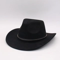 Classic black wool felt western cowboy hat with golden metal stud band decoration - One Size(56-58cm) / Black (LM1132)