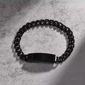 Minimalist black stainless steel Cuban chain bracelet with rectangular polished metal bar - Magnetic Cuban Bracelet / Black