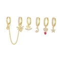 Set di 5 orecchini placcati in oro con ciondoli a forma di ape, cuore e stella - Oro