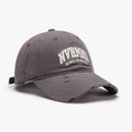 Distressed dark grey baseball cap with white NVRMND embroidery and ripped details - Adjustable / Dark Gray