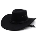 Classic black faux suede cowboy hat with adjustable chin strap and breathable vents - Black