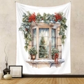 Dettaglio dell'arazzo natalizio con scena vintage di finestra e albero di Natale festoso - Gt2303341 / 73X95CM (Tessuto spazzolato)