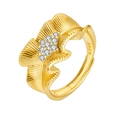 Adjustable 925 sterling silver ring in gold finish with wave pleats and white zircon - Adjustable Open / Gold