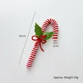 30cm red and white striped Christmas candy cane ornament with green leaf and bell - Small Candy Cane