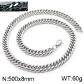 Collana a catena barbazzale in acciaio inossidabile argento 8mm larghezza 500mm - 8mm x 500mm (KN233082-ZZ)