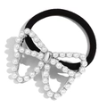 Silver steel hair tie with white imitation pearl butterfly design on a black elastic band - Butterfly Shape Hair Rope-Steel