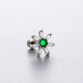 Titanium steel screw ear stud with green round crystal and rectangular zircon accents - Sun Flower Green Gemstone Style (A106-6#)