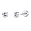 Silver stainless steel heart stud earrings with cubic zirconia and screw-back disc closures - White Heart Zirconia