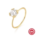 Elegant S925 sterling silver ring with six-prong set sparkling round zircon stone - Gold 6-Prong Round/Size 8