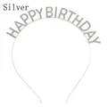 Diadema plateada HAPPY BIRTHDAY con pedrería para fiestas de cumpleaños festivas - Plata-HAPPY BIRTHDAY