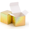 Square gift box in holographic gold glitter finish showing open and closed positions - Fine Sand Gold