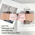 Pink elastic wide waist belt with satin bow and rhinestone accents for women - Style D (Rhinestone) / Pink