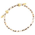 Close-up of leopard print bracelet with adjustable golden slide buckle and metal end caps - Style H