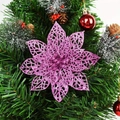 Sparkling purple hollow poinsettia flower with glitter for Christmas tree DIY decor - Rose Red