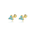 S925 silver triangle stud earrings with light blue zircons and golden screw ball back - 925 Silver / Gold + Light Blue Beads