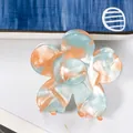 Blue and orange marble flower hair claw clip in acetate material with floral pattern - Floral Orange