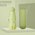 Portable matcha green 6-rib folding sun umbrella with UPF 50+ case and lanyard - 5-Fold 6-Ribs Black Coating + Cloth Sleeve / Matcha Green