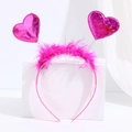 Rose red sequin heart headband with pink feathers for Valentine's Day party outfits - Rose Red Sequin Heart Feather Headband (No. 33)