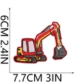Detailed view of yellow excavator embroidery patch with precise dimension markings - Excavator Red White (6号)