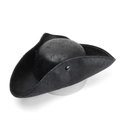 Close-up detail of a vintage black faux leather pirate tricorne hat with aged texture - 57cm / Black