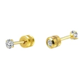 Classic gold screw back stud earrings featuring brilliant clear cubic zirconia stones - 3mm Gold 1 Pair