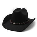 Chapeau de cowboy classique en feutre noir avec charme œil bleu et bande en cuir tressé - Noir / M (56-58cm)