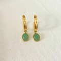 French style titanium steel gold hoop earrings with green aventurine stone pendants - Gold (DEK546)