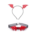 Halloween set with red bat wing headband and black mesh choker featuring a red devil eye - Bat + Choker (Red) #