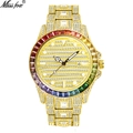 Luxury gold watch with rainbow gemstone bezel and full diamond-set bracelet and dial - Gold (Multicolor Crystals)