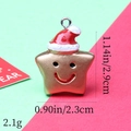Macro view of a gold-tone star pendant with red Santa hat and dimensions for DIY jewelry - 13# Star with Christmas Hat
