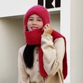 Winter rose pink knitted hooded scarf with ear protection in soft mohair blend - Twist Pattern / Burgundy