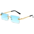 Rimless square sunglasses with light blue lenses and gold snake-shaped metal temples - Gold Frame Gradient Blue