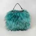Teal faux fur crossbody handbag with black leather handles and golden metal buckles - Lake Blue