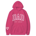 Sweat à capuche rose avec imprimé DAD EST 2024 blanc et détails personnalisés sur manche - S / Hauts / Rose rouge